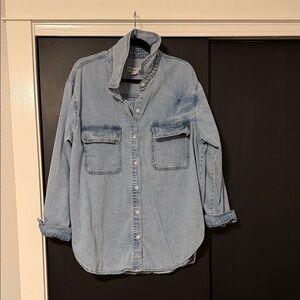 Ava & Viv Light Blue Denim Shirt with Pink Nail Accent